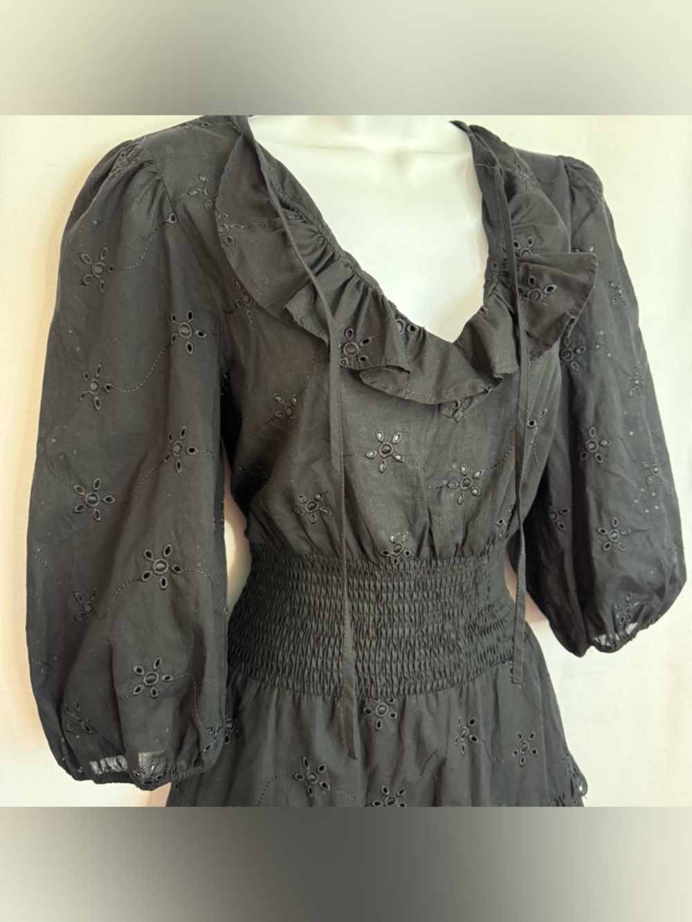 ZARA M Women's Black
Eyelet Mini Dress Puff Sleeve
Ruffle Smocked Party
Funeral - Picture 3 of 8